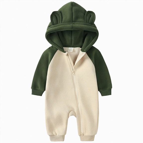 boobe Baby And Winter Colorblocking Hooded Bodysuit Crawling Suit Smocked Romper Baby Girl
