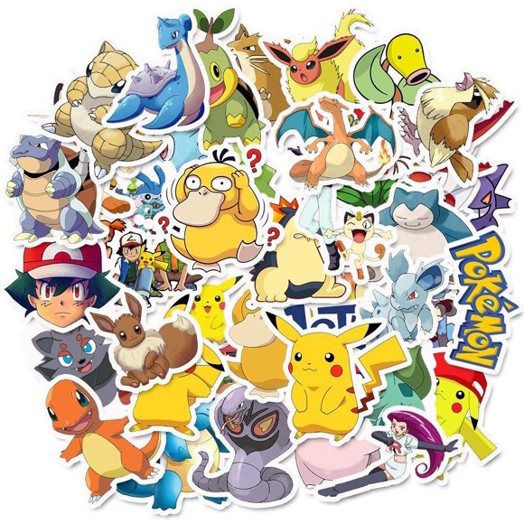 JHIJHOO Pokemon Stickers For Water Bottles, Big 50-Pack Cute,Waterproof,Aesthetic,Trendy Stickers For Teens,Girls,Perfect For Laptop,Hydro Flask,Phone,Skateboard
