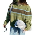 thumbnail image 2 of Femmes Pull à Rayures Col à Manches Longues Élastique Chaud Casual Party Street Tops Vert, 2 of 7