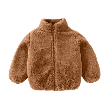 

ZCFZJW Toddler Baby Grils Boys Fuzzy Fleece Outwear Kids Zipper Solid-Color Full Zip Up Long Sleeve Thick Winter Warm Coat Jacket(Brown 2-3 Years)