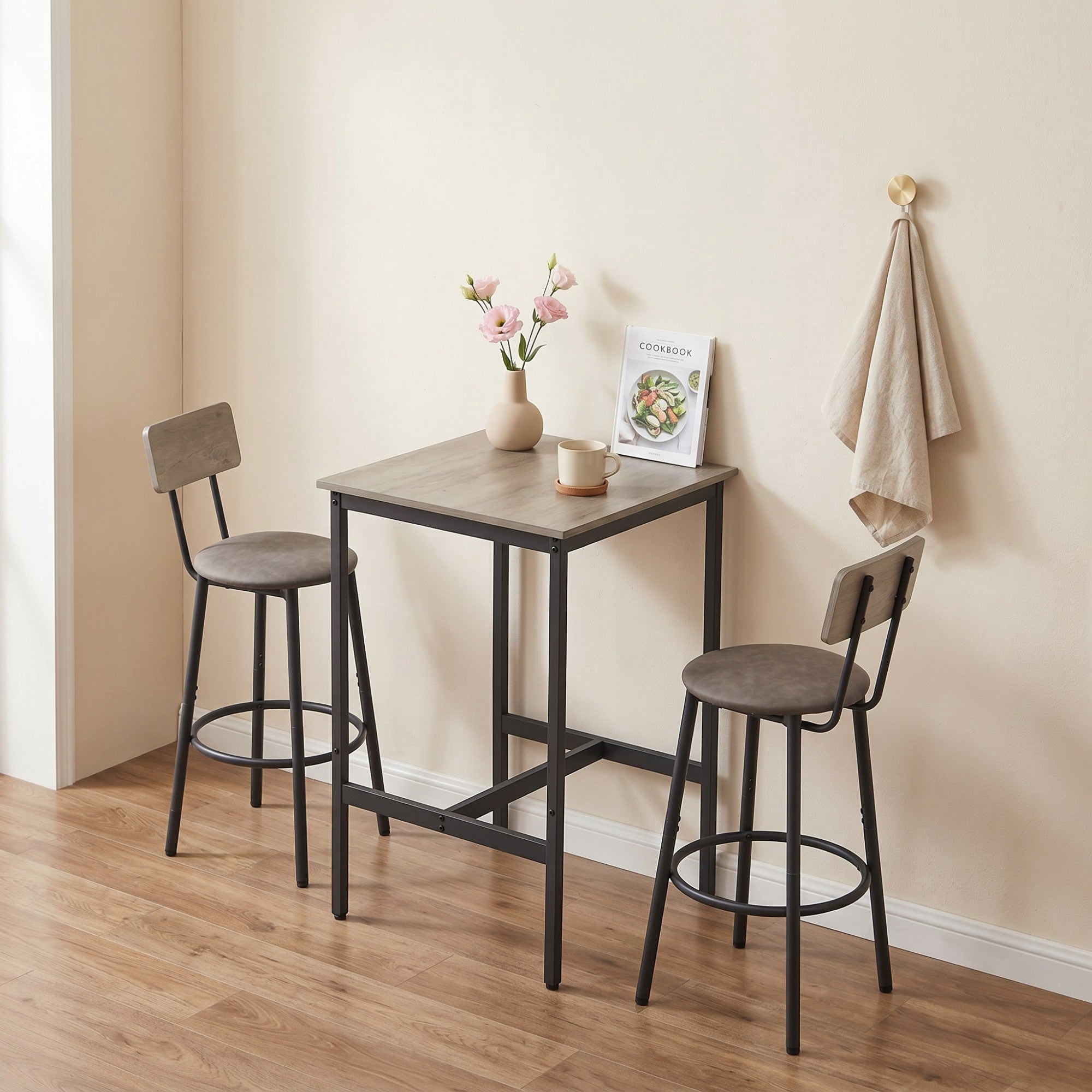 Sailvan Bar Table Set with 2 Stools, PU Soft Seat with Backrest