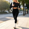 thumbnail image 7 of Xdegoge 3 Piece Sets for Women Long Sleeve Off Shoulder Top ,Sports Bra and High Waisted Tummy Control Leggings Outfits Athletic Yoga Gym Tracksuits, 7 of 7