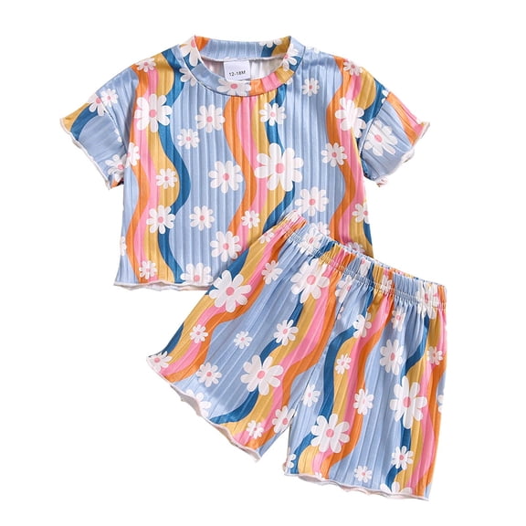 Futezty Girls Summer Outfits, 4th of July Baby Girl Outfits Toddler Girl Summer 2PCS Outfits Sleeveless Suspender Floral Top Yellow Shorts Set