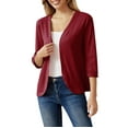 thumbnail image 1 of Fall Winter Jackets Coats Cardigan for Women, Solid Color Nine Quarter Sleeve Casual Jacket Cardigan Top Red, 1 of 5