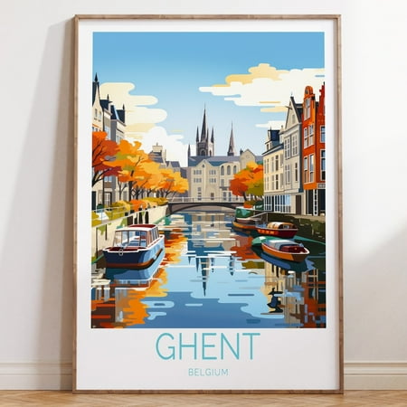 HADOPRINT Ghent Belgium Travel Poster, Ghent Belgium Poster, Ghent Belgium Travel Wall Art, Ghent Belgium Travel Gift, Birthday Present UNFRAMED PAPER POSTER, Home Decor, Vintage Gift