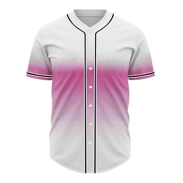 breaise Gradient Baseball Jersey Hip Hop Button Down Shirts Stitched Personalized Name Number for Men Boys Uniform Personalized Baseball Shirts Pink 3XL