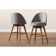 thumbnail image 7 of Baxton Studio Carra Mid-Century Modern Grey Fabric Upholstered Walnut-Finished Wood Swivel Counter Stool Set of 2, 7 of 7