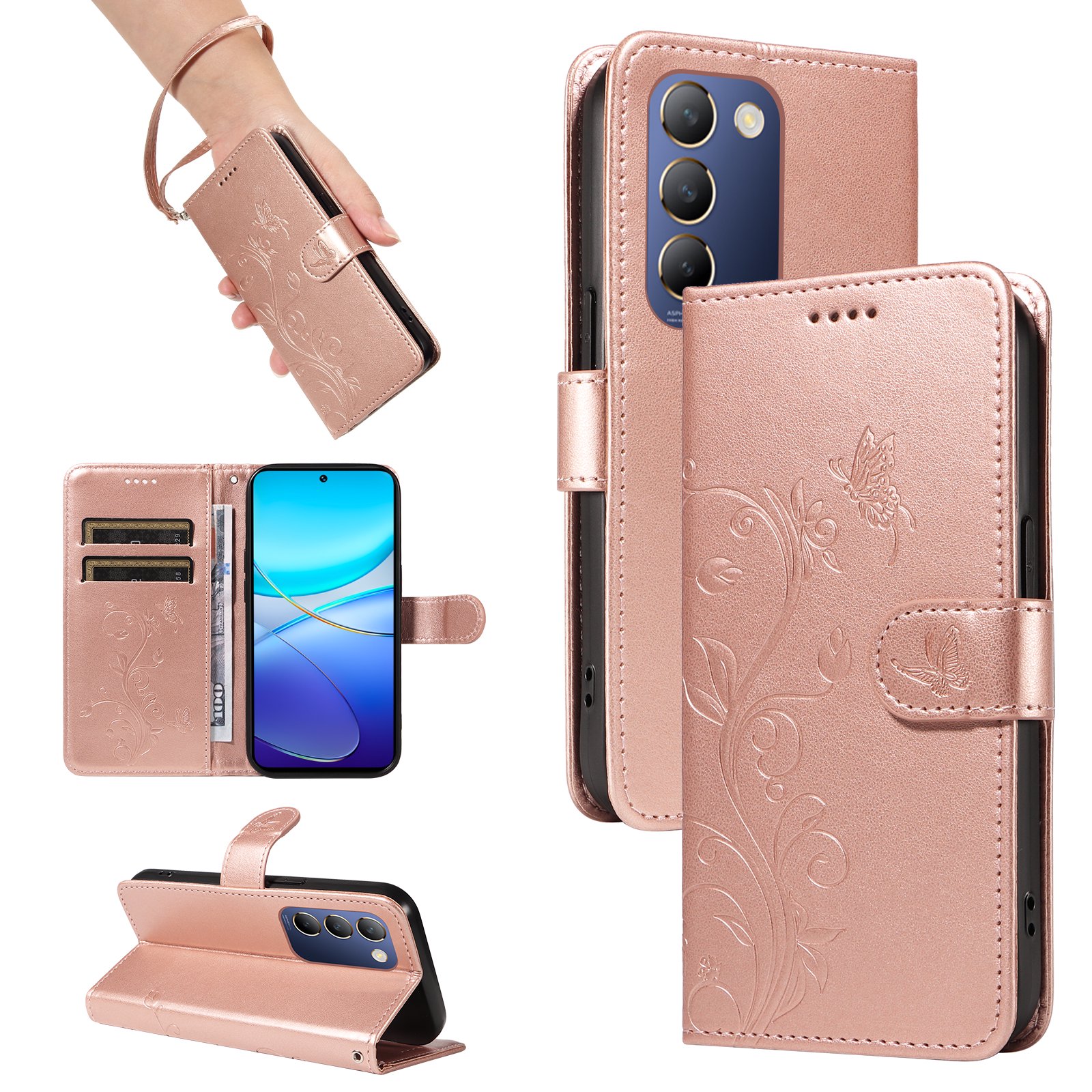 Wallet Case for vivo V40 SE 5G, PU Leather Card Slots with Kickstand Function Shockproof Cover for vivo V40 SE 5G