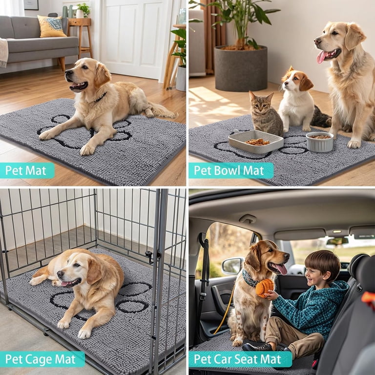 Buganda Dog Door Mat, 30x20 Inches, Grey Chenille photo 8
