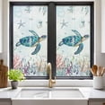 thumbnail image 2 of Teal Sea Turtle Coastal Window Privacy Film, Summer Beach Ocean Coral Static Cling UV Sun Blocking Heat Control Window Tint Day and Night, Non-Adhesive One Way Windows Privacy Cover 19.6''x39.3'', 2 of 7