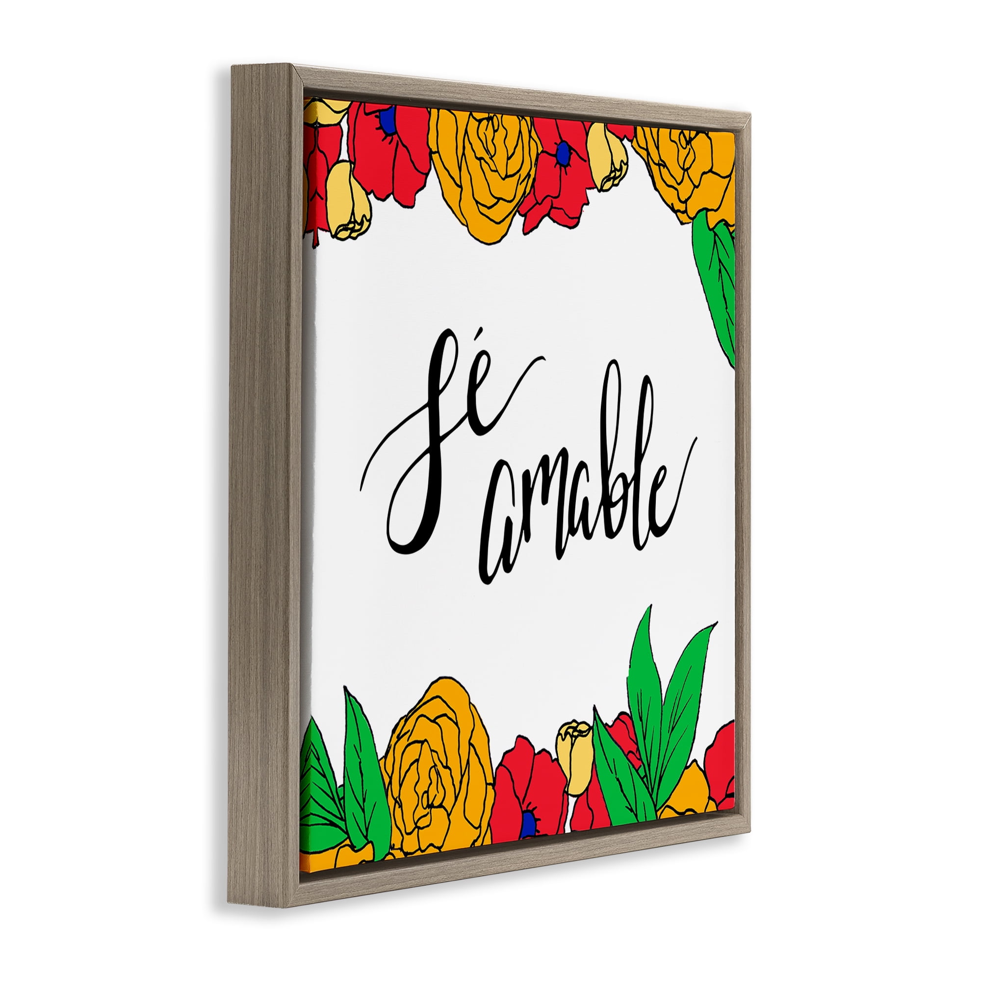 Stupell Industries Sé Amable Florales Tropicales Inspirational Quotes & Sayings Painting Brown Floater Framed Art Print Wall Art, 18 x 18