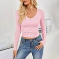 thumbnail image 2 of Chbgutlmr Crop Tops for Women V Neck Long Sleeve Slim Comfy Going out Tops Stretch Basic Workout Blouses, 2 of 7