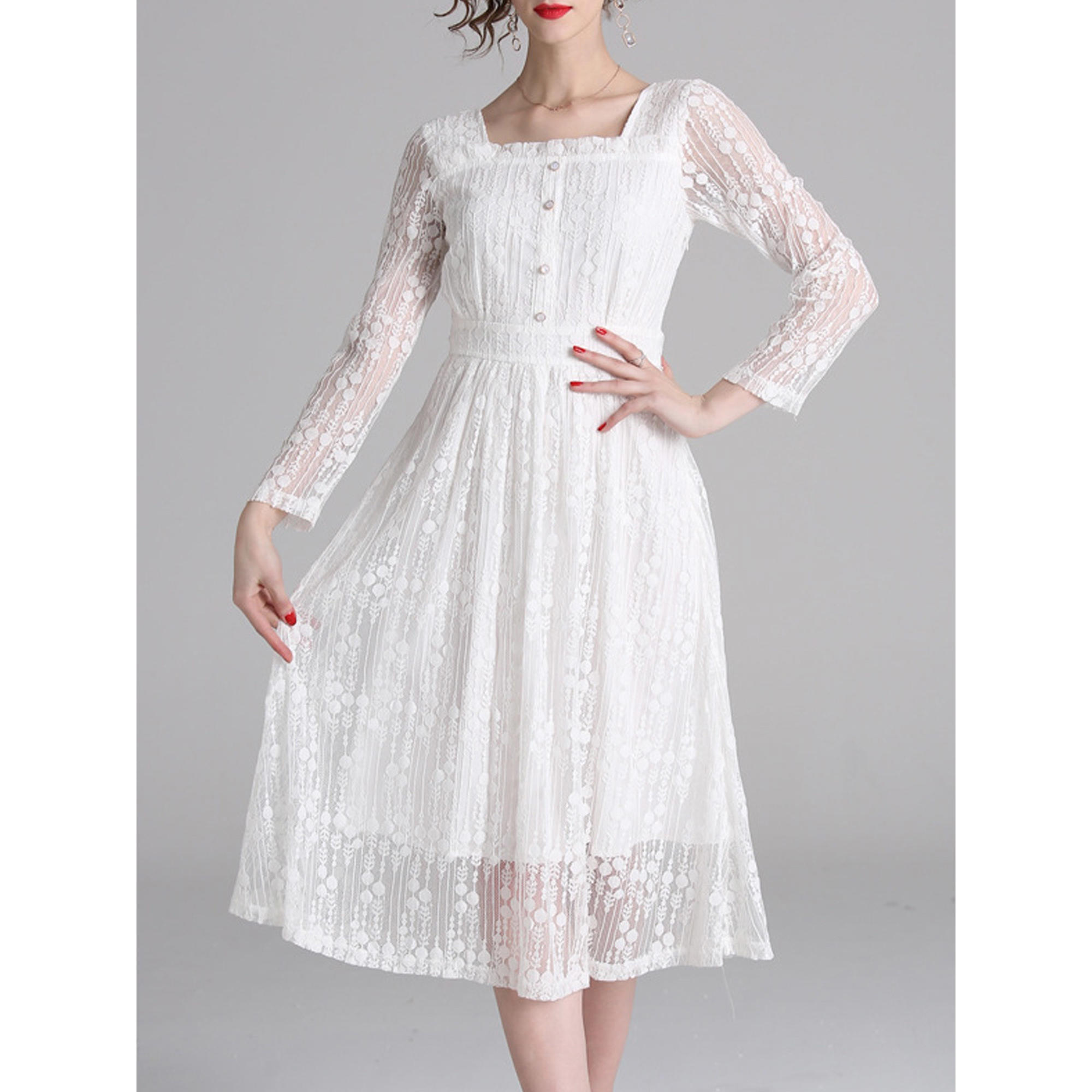 button up lace dress