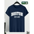 thumbnail image 3 of Boston Est. 1997 Graphic Men's T-Shirt - 100% Cotton, Casual Crew Neck, Short Sleeve (Navy Blue,S-2XL), 3 of 7