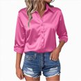 thumbnail image 2 of Towmus Satin Blouses for Women Button Down Shirts Silk Clothes Roll Up Long Sleeve Business Casual Tunic Tops, 2 of 5