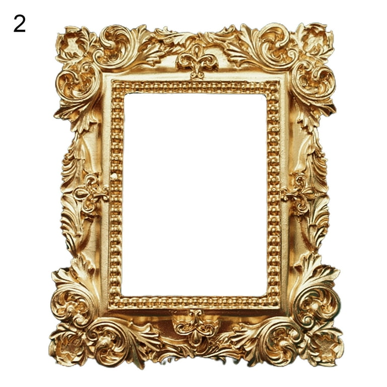 Yirtree Picture Frame Wood Patten Gold Photo Frames Golden Vintage Photo Frame Nail Decor Home Photo Background Props Ornament Decor without Glass for
