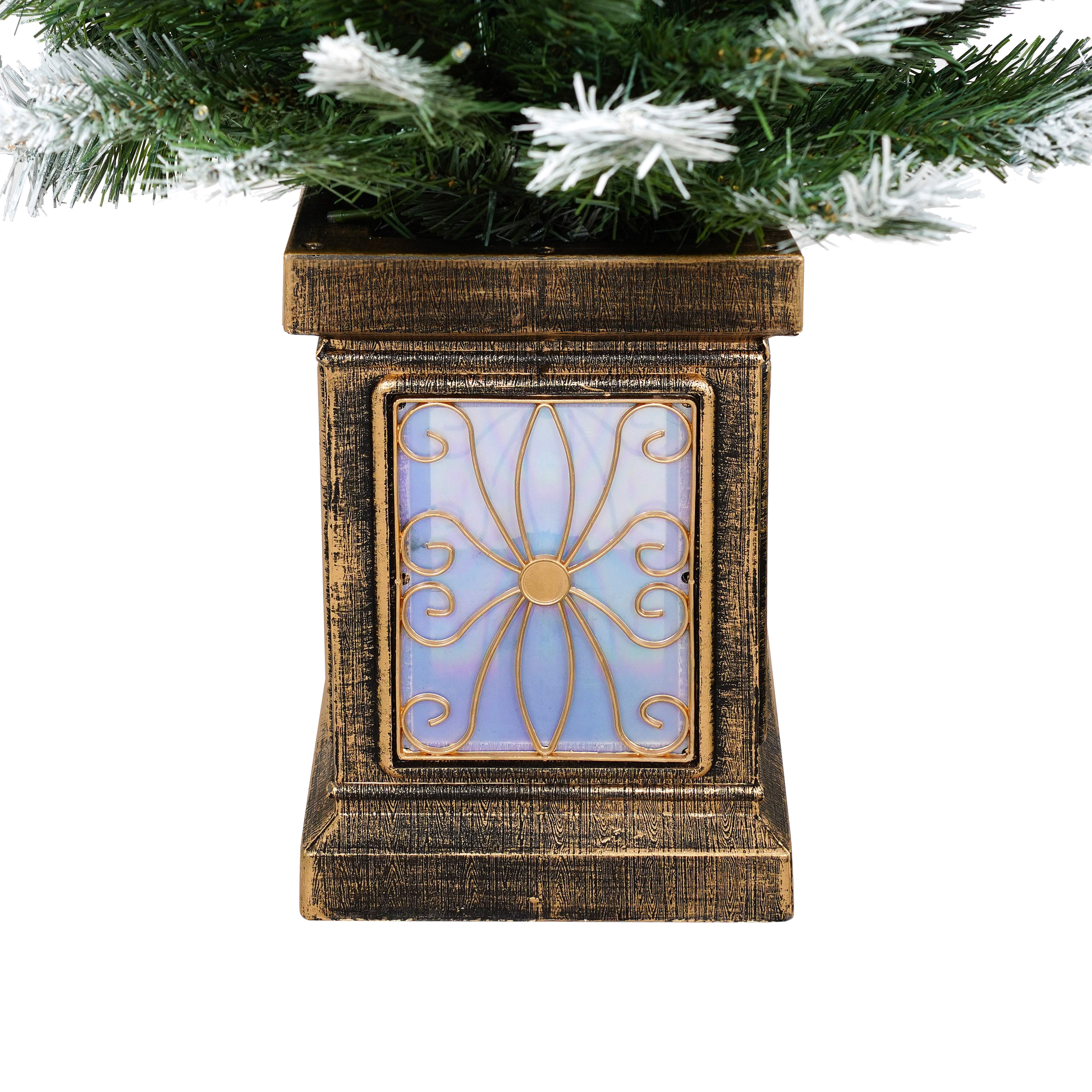3-Piece Set Artificial Christmas Wreath and Set of 2 Entrance Trees X-mas with LED Lights