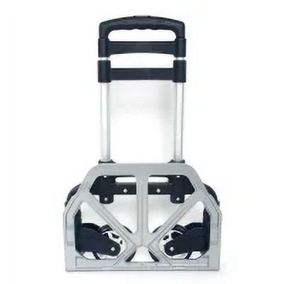 Portable Folding Hand Cart, Aluminum Hand Truck, Push Truck Trolley, Lightweight Collapsible Trolley Luggage, 165.35lbs Weight Capacity, Black