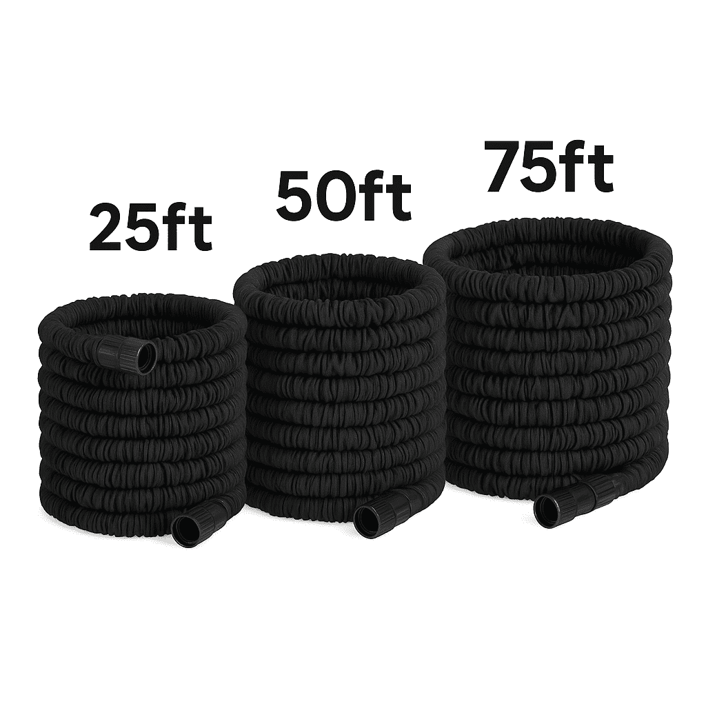 Dasoch 3-Pack Expandable Garden Hose Bundle: 25ft + 50ft + 75ft – Multi-Length Flexible, Anti-Leak Outdoor Set-Black