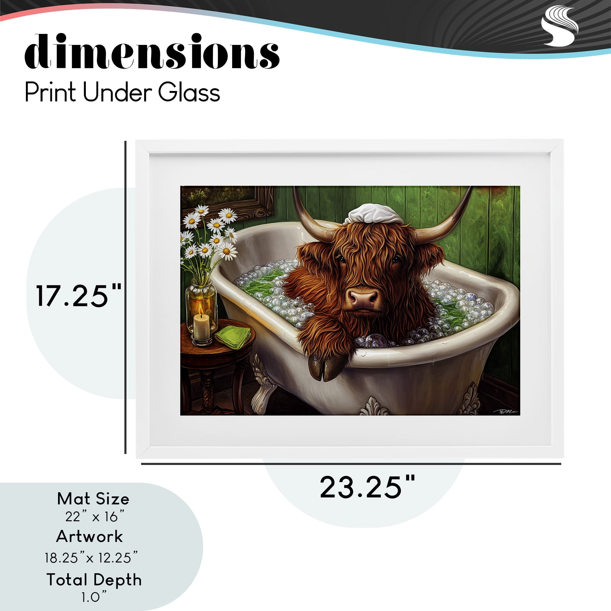 Highland in Candle Lit Bubble Bath White Framed Print Under Glass, design by Momart