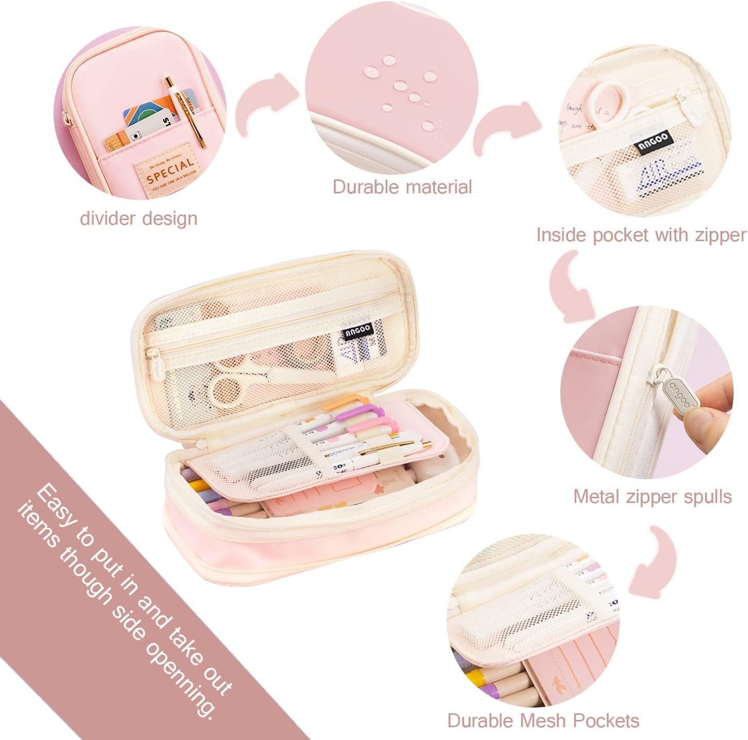 QCQHDU Canvas Big Capacity Pencil Case, Pink - Walmart.com