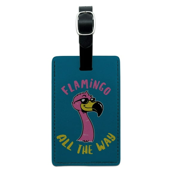 Flamingo All the Way Funny Humor Rectangle Leather Luggage Card Suitcase Carry-On ID Tag