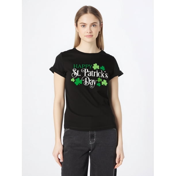 Camiseta De Verano MujerSt. Patrick's Day Clover Print T-shirt, Casual Short Sleeve Crew Neck Top For Spring & Summer, WomenCamisetas de verano para mujer, manga corta, cuello redondo, casual, lindo