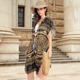 thumbnail image 4 of Traditonal and Mandala Pattern Brown Women Swimsuit Cover up V Neck Beach Dress Short Sleeve Vacation Outfits Swimwear, 4 of 7