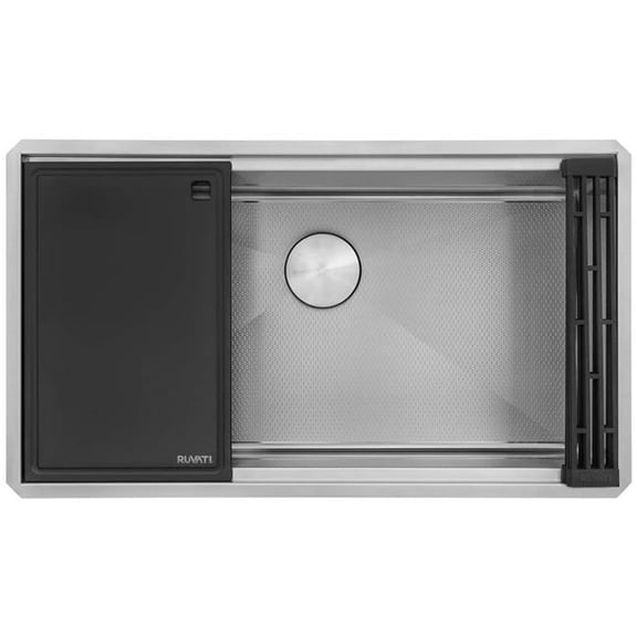 Ruvati RVH8630 30 in. Workstation Scratch Resistant Hex Bottom Stainless Steel Embossed Texture Kitchen Sink, Silver