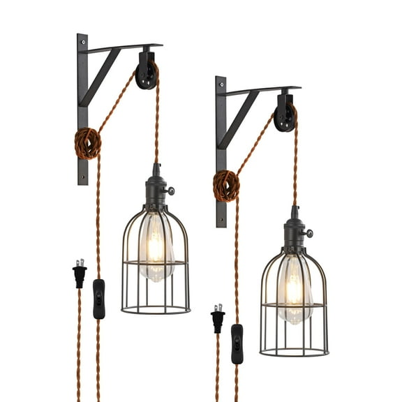 KEESFU Farmhouse 2-Light Plug-in Wall Sconces 2 Count