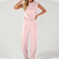 thumbnail image 3 of Lounge Sets for Women Casual 2 Piece Drawstring Long Pants with Pockets Round Neck Sleeveless High Elasticity Loose Set, 3 of 4