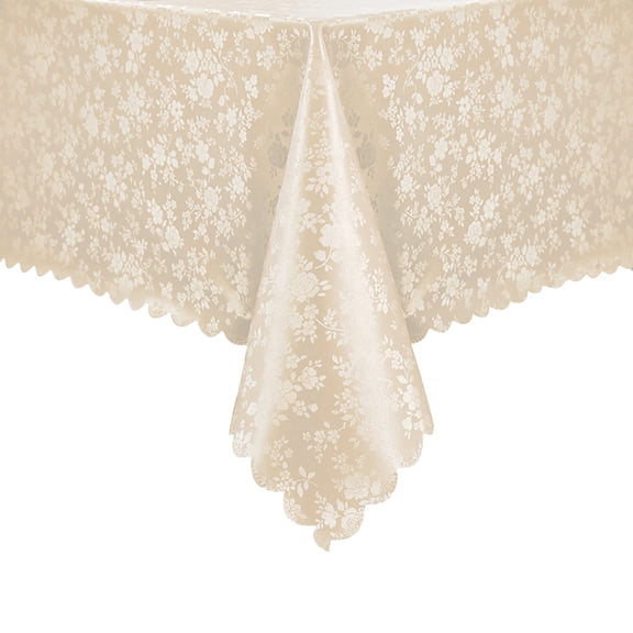 Rectangle Vinyl Tablecloth 60x84 Inch, 100% Waterproof Heavy Duty PU Table Cover, Oil Spill Proof Plastic Tablecloth with Flannel Backing for Kitchen, Dining, Indoor Outdoor, Rose Beige