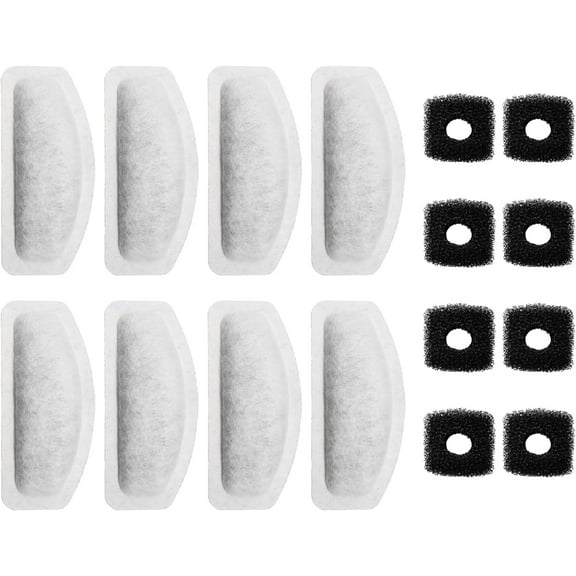16PC/Set Cat Water Fountain Filter for 67Oz Satainless Steel Pet fountain, Dog Cat Fountain Filter Replacement with Pump Sponges (8filters&8sponges)