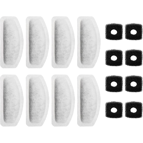 Filtro de Fuente de Agua para Gatos de 16 Pzas/set para Fuente de Mascotas de Acero Satinado de 67Oz, Filtro de Fuente para Perros y Gatos de Reemplazo con Esponjas de Bomba (8 Filtros y 8 Esponjas)