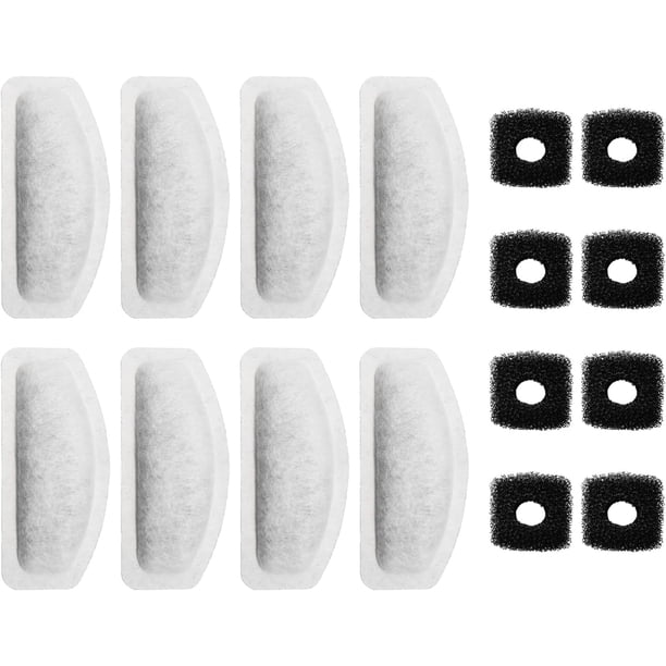 Filtro de Fuente de Agua para Gatos de 16 Pzas/set para Fuente de Mascotas de Acero Satinado de 67Oz, Filtro de Fuente para Perros y Gatos de Reemplazo con Esponjas de Bomba (8 Filtros y 8 Esponjas)