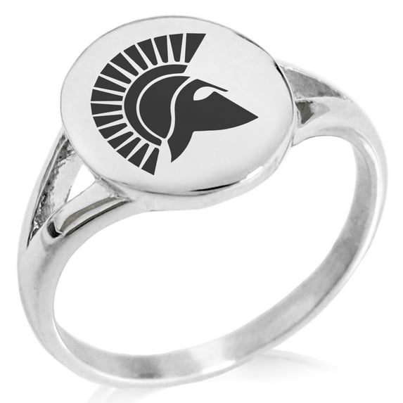Stainless Steel Ares Greek God of War Minimalist Oval Top Polished Statement Signet Ring