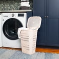 thumbnail image 2 of Mind Reader Slim Tapered Laundry Hamper with Lid, Clothes Basket with Swiss Cross Cut-Outs, Lightweight & Ventilated, Plastic, Ivory, 2 of 9
