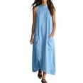 thumbnail image 2 of QUNYINEY Blue Casual Dresses for Women Long Summer A Line Sleeveless Sundress with Pockets Crew Neck Loose Fit Dresses, 2 of 6