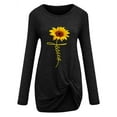 thumbnail image 2 of TWZH Women Sunflower Printed Crew Neck Knotted Hem Long Sleeve T-Shirts Tops, 2 of 4