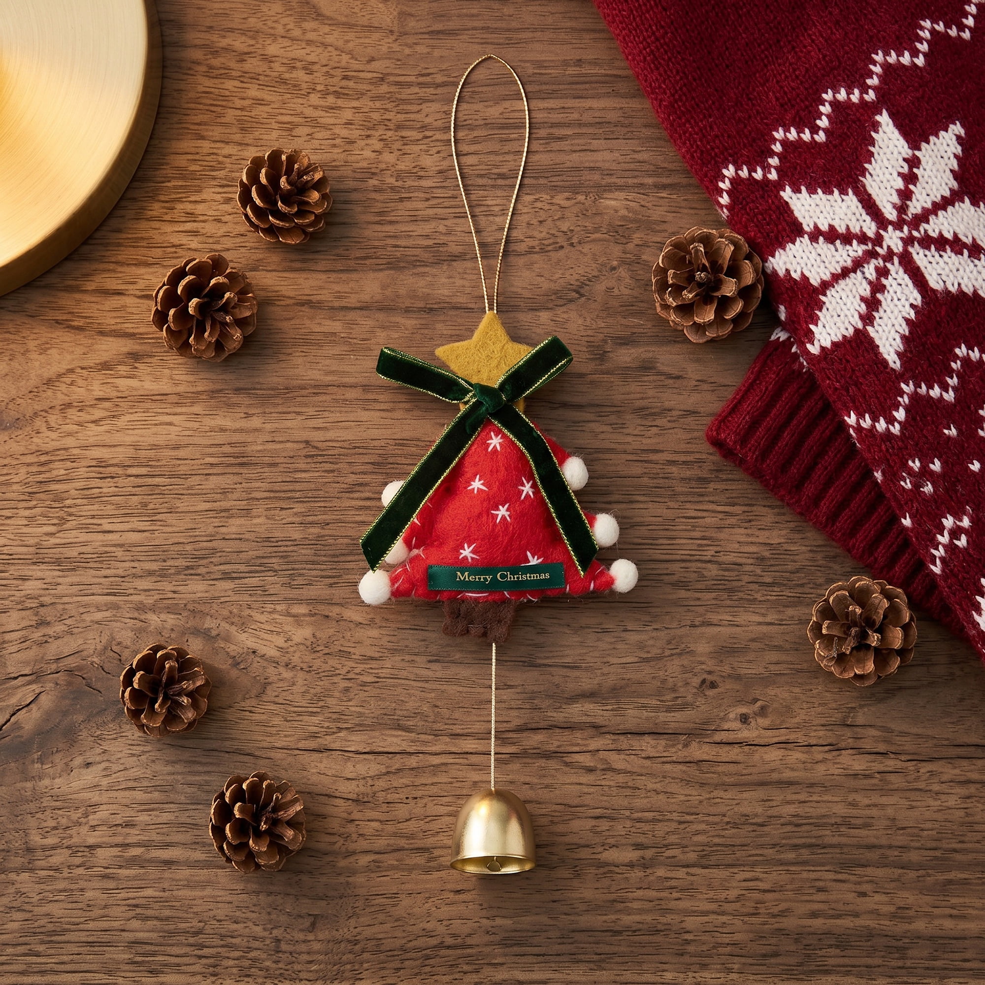 Unique Bargains 2Pcs Protection Velvet Hanging Metal Bells Copper Red Tree Decor 3.5"L x 0.8"W x 6.3"H