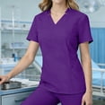 thumbnail image 5 of Yxbdin Scrub Tops for Women Classic Short Sleeve Nursing Uniform V Neck Soft Working Uniform Holiday Scrubs with Pockets Purple M, 5 of 9