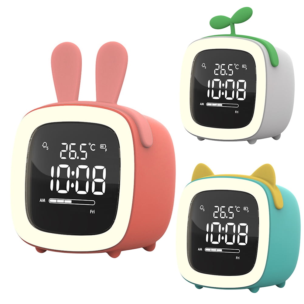 Grofry Cartoon Rabbit Ear Shape Rechargeable Digital Display LED Nigh Light Alarm Clock Blue Deer