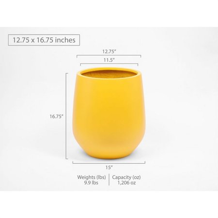 Indoor/Outdoor Large Nordic Minimalist Lightweight Round Planter Pot Yellow 16.75 In. H x 12.75 In. W x 12.75 In. L