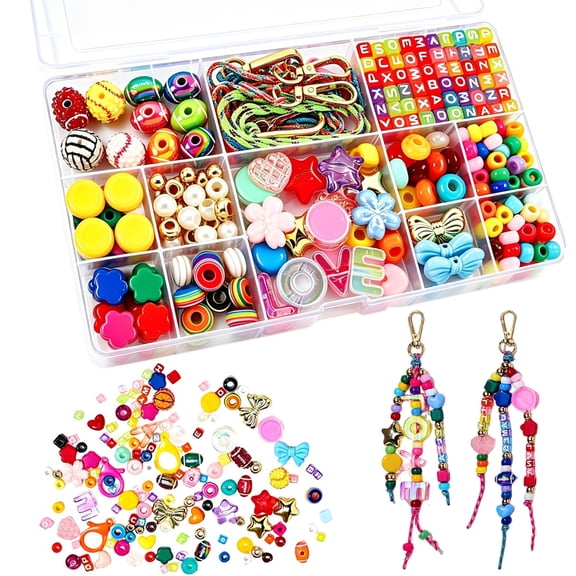 304 Pcs DIY Keychain Making Kit, Multicolor Plastic Beads with Letter Heart Star Smile Face Shapes, Safe Materials Jewelry Craft Supply Set for Bag Charm, Phone Chain, Creative Gift