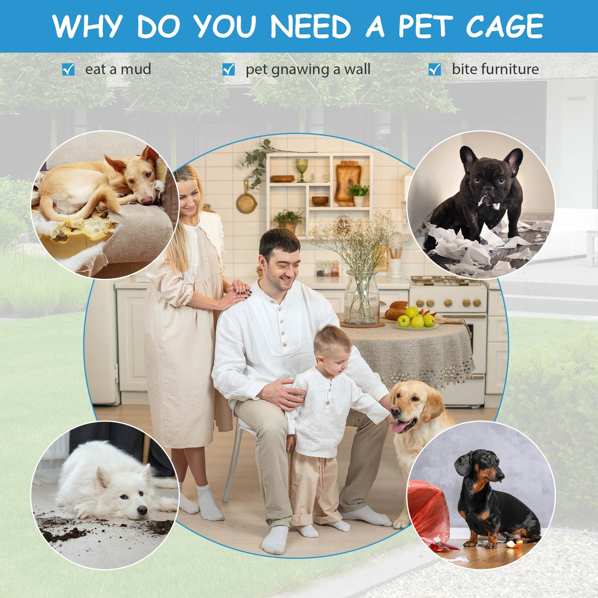 CL.HPAHKL 42 inch Dog Cage for Large Dogs Indoor, Folding Dog Crates and Kennels Double Door, Pet Cage with Tray Pan for Dogs