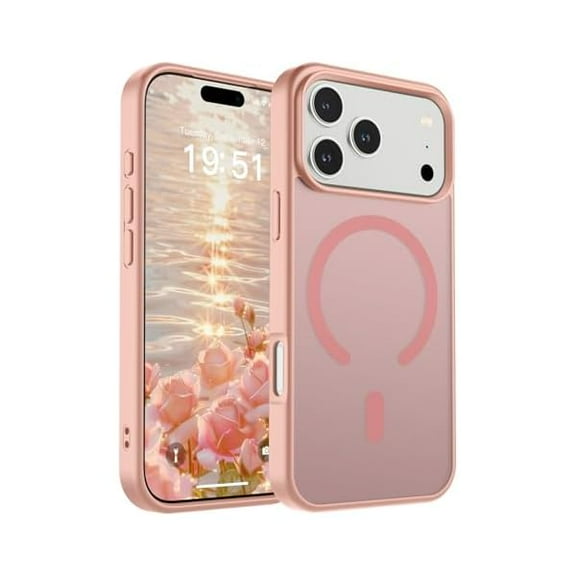 ZHU997 Magnetic for iPhone 17 Pro Case (Compatible with MagSafe)(Military Grade Drop Protection) Translucent Matte Shockproof with Anti-Fingerprint Phone Cover 2025,Pink