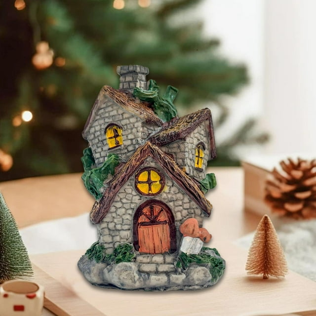 Adorno de casa de pueblo navideña con luz, decoración navideña, edificios coleccionables, decoración de escritorio en miniatura navideña para fiesta,
