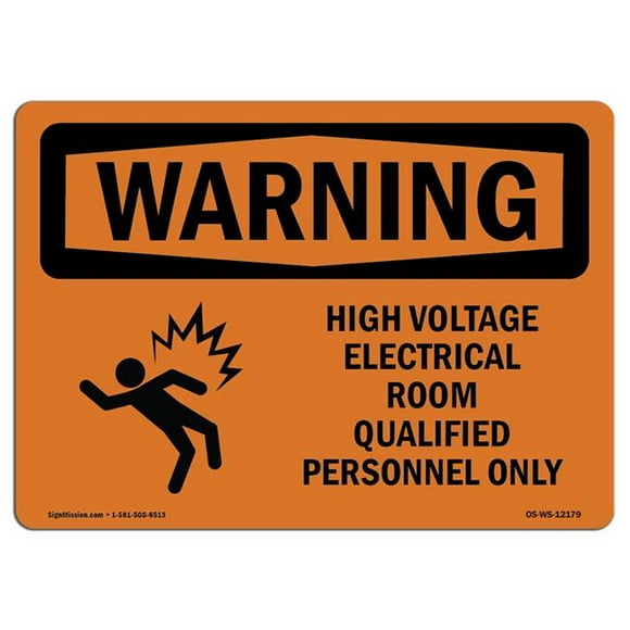 SignMission OS-WS-A-1218-L-12179 12 x 18 in. OSHA Warning Sign - High Voltage Electrical Room with Symbol