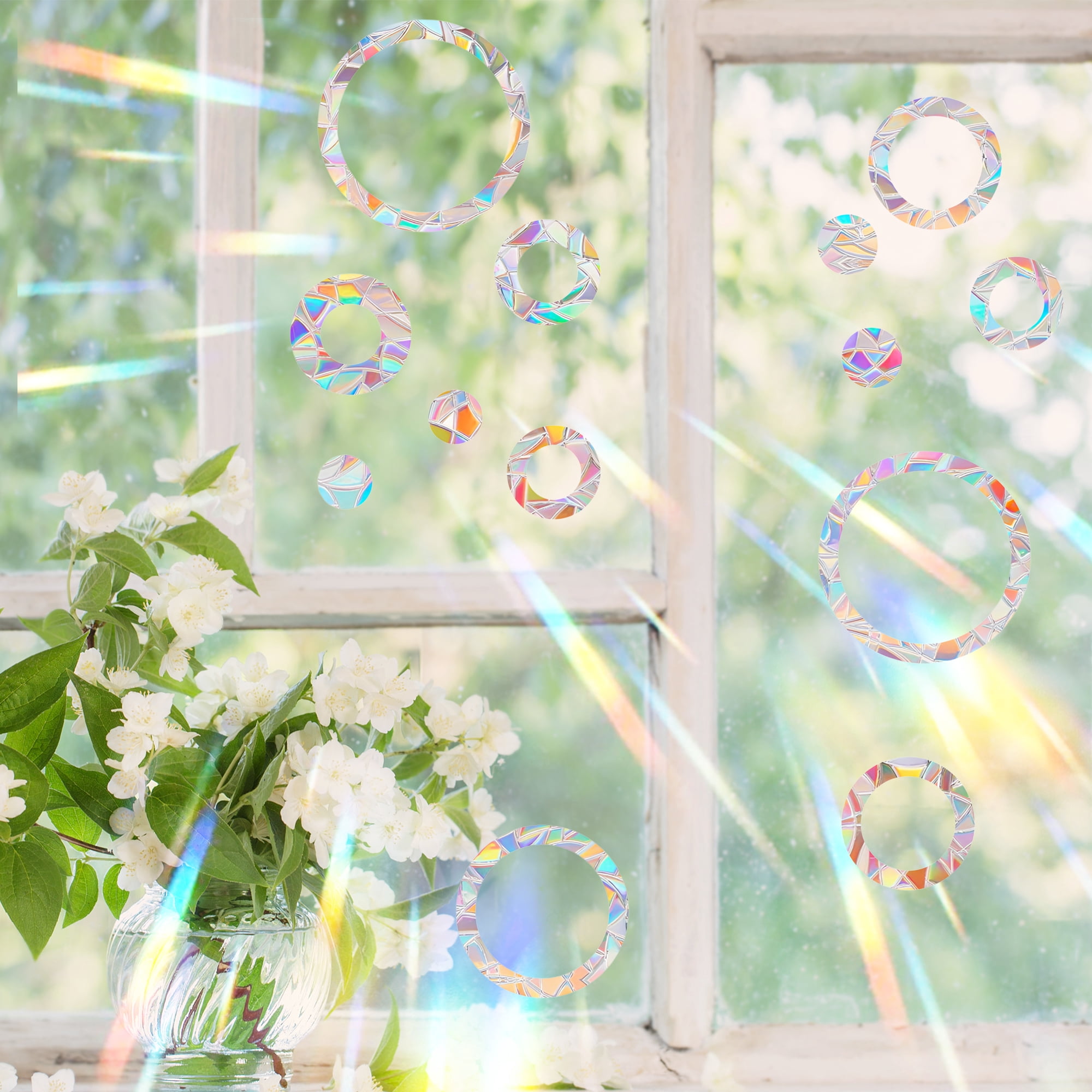Unique Bargains Non-Adhesive Reusable Rainbow Window Stickers Light Blue Ring-Shaped