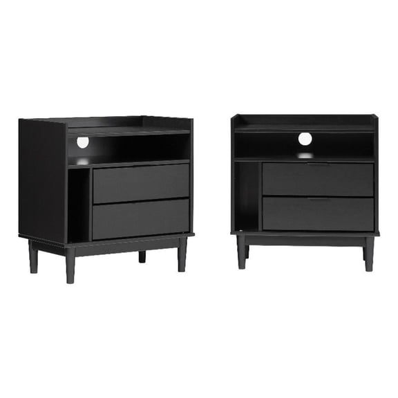 Pemberly Row 25" Solid Wood 2-Drawer Night Stand with Gallery - 2PK - Black